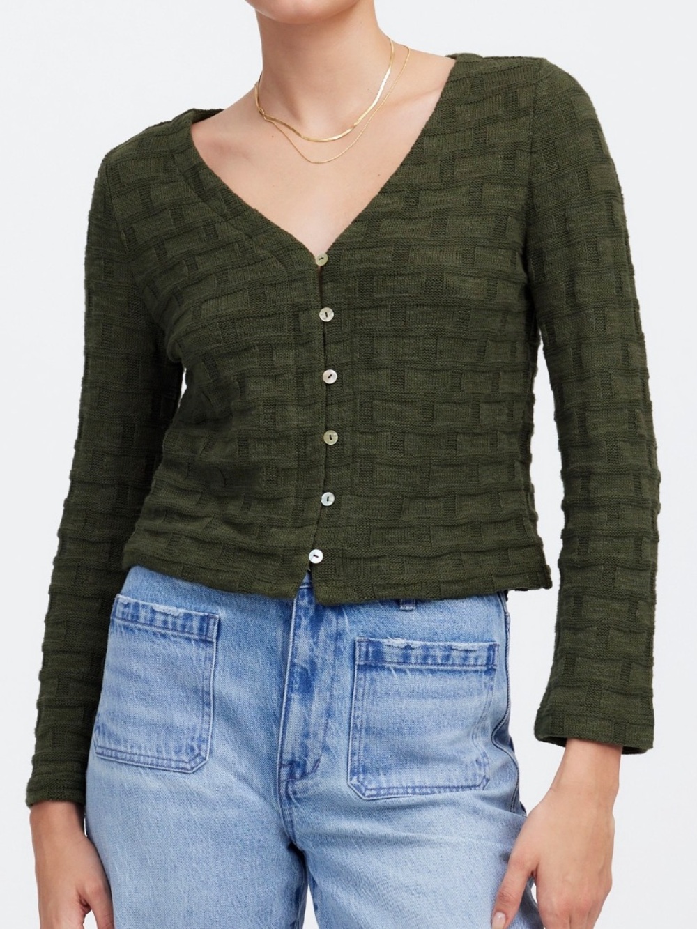 Madewell Basket Weave Stitch Long Sleeve Sweater Tee- Size Medium